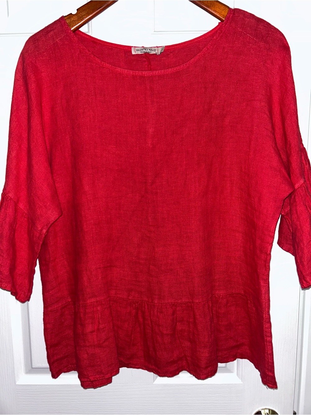 Valentina Bright Red Linen Tunic with Peplum Hem